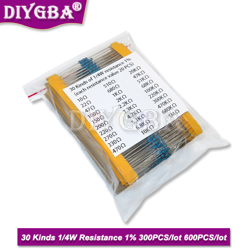 Resistor Kit 1 4W - 600 Pz/set 30 Tipi 1/4W Resistenza