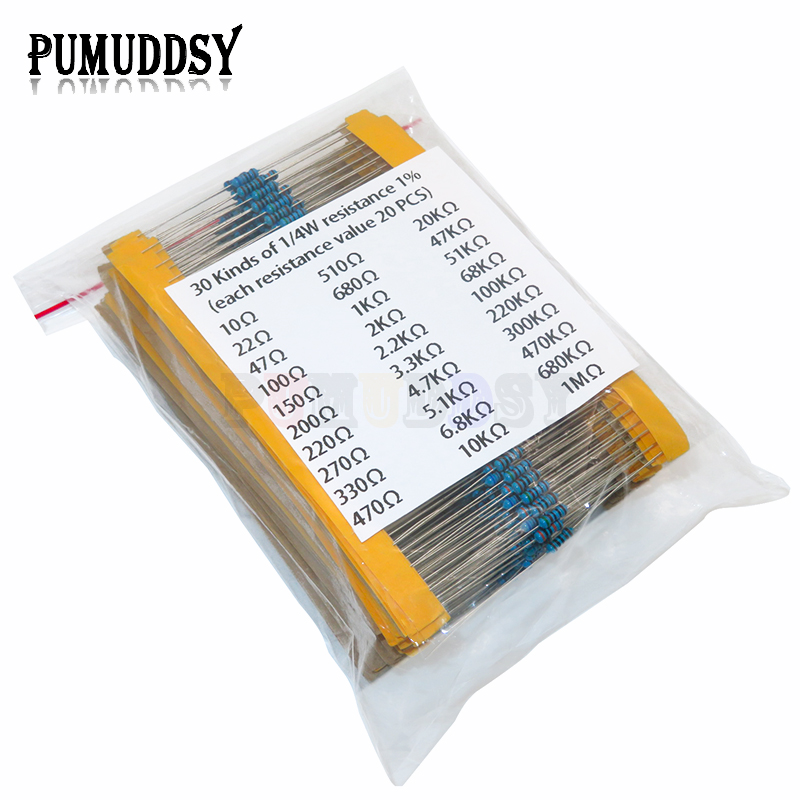 Resistor Kit 1 4W - 600 pz/set 30 Tipi 1/4W Resistenza